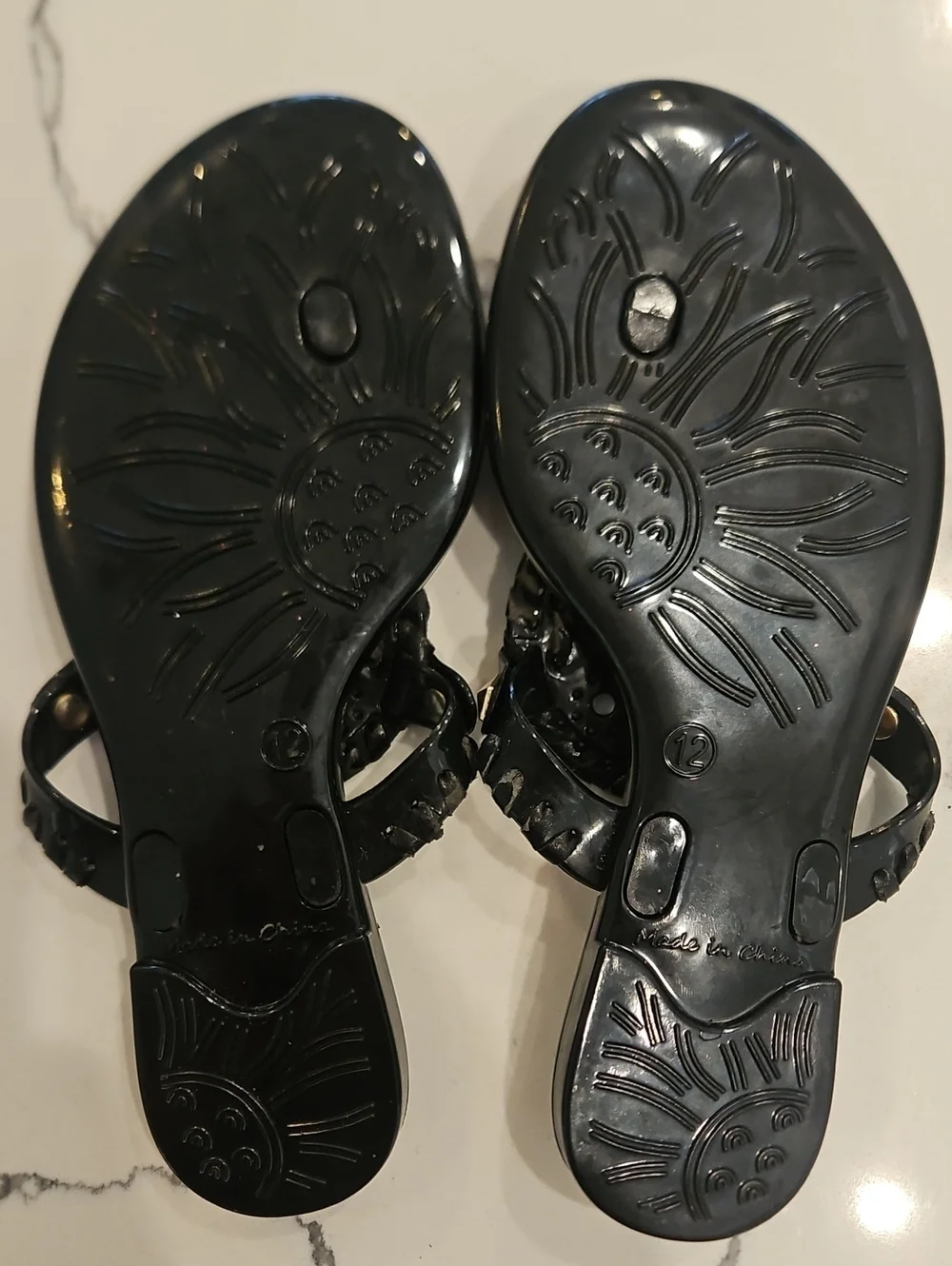 Girls Mini Jack Rogers Black Jelly Sandals with Gold Stud Accents